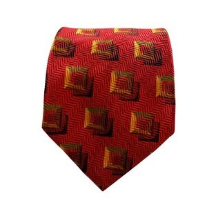 Ermenegildo Zegna Red Gold Geometric Silk Tie Made in Italy Disegno Esclusivo